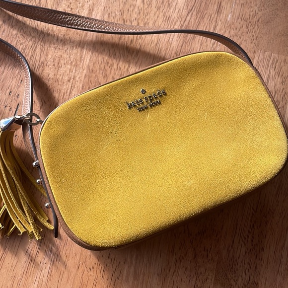 Kate Spade Mustard Suede & Brown Leather Camera Crossbody Bag - Picture 4 of 10